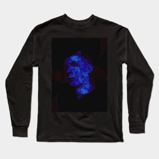 Portrait, digital collage and special processing. Weird man looking on us. Dark, dim, blue. Long Sleeve T-Shirt